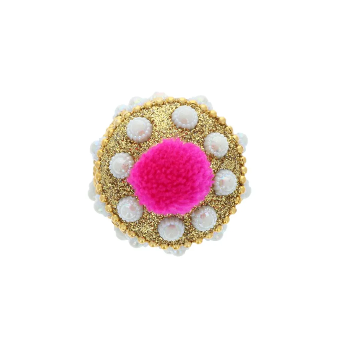 Petite boîte indienne ronde or et fushia