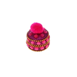 Petite boîte ronde indienne pompon fuschia