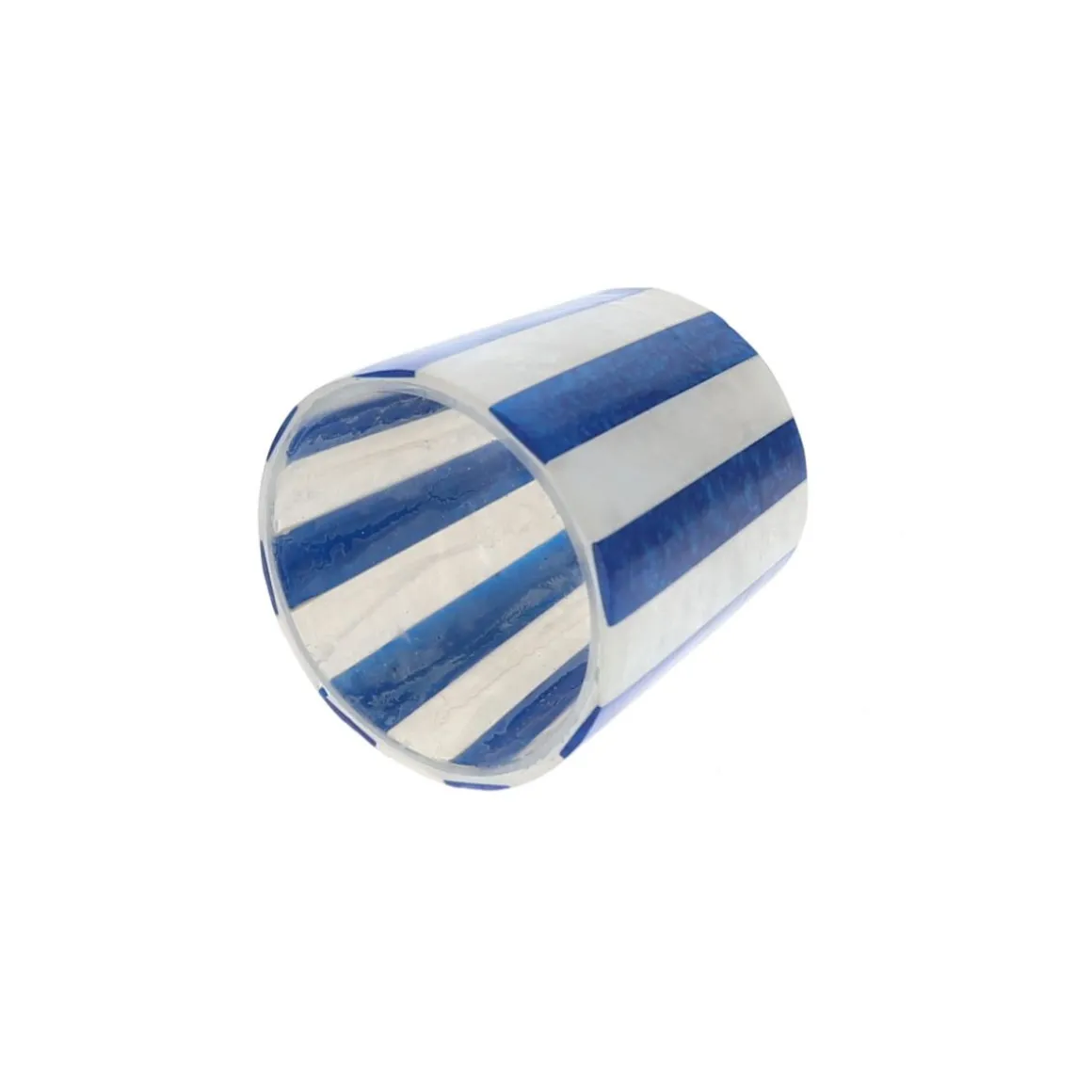 Photophore pour bougie rayé bleu