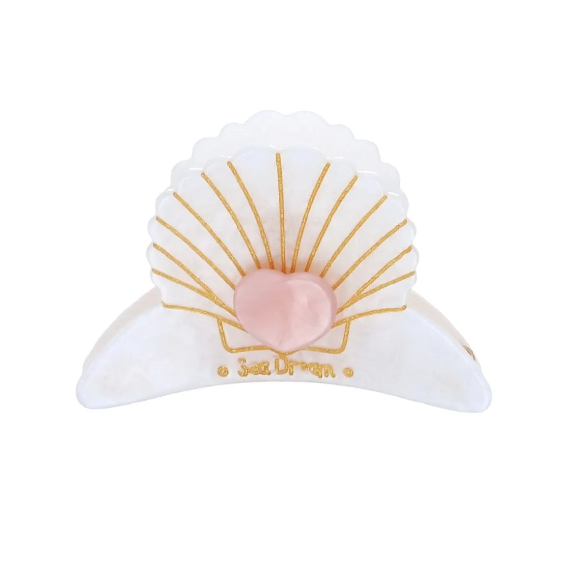 Pince à cheveux crabe coquillage nacré et cœur rose
