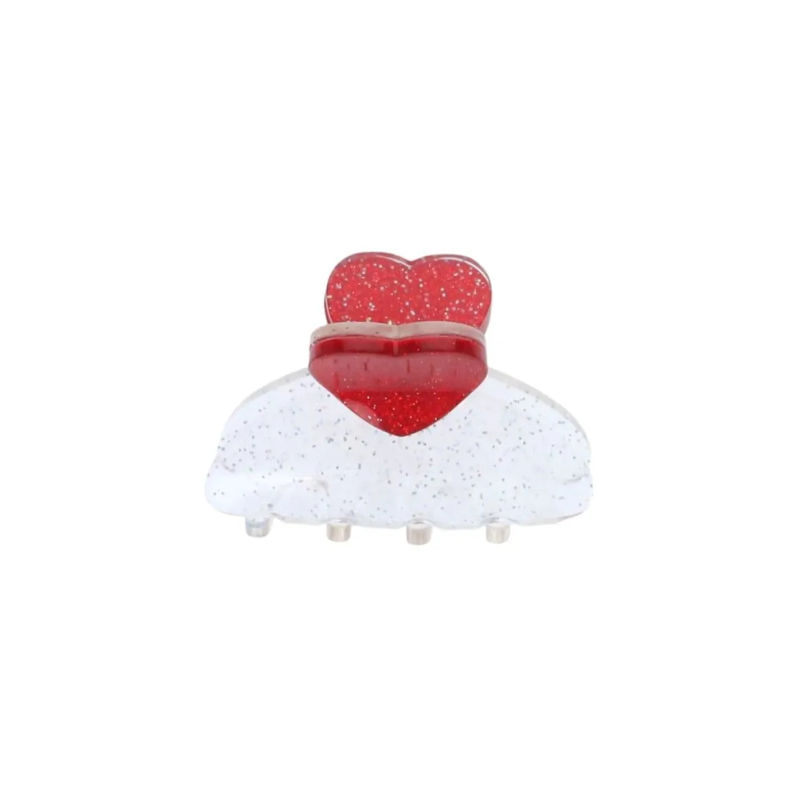 Pince à cheveux crabe cœur rouge et paillettes