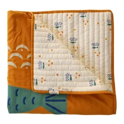 Plaid matelassé ocre et écru poissons - Ma bonne étoile