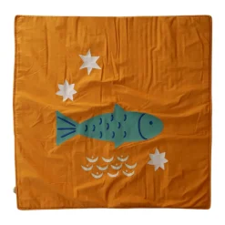 Plaid matelassé ocre et écru poissons - Ma bonne étoile