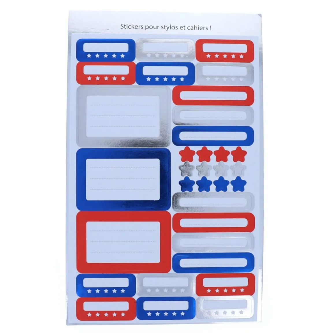 Planches de stickers pour fournitures bleu et rouge