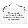 Plaque à accrocher message bleu et doré