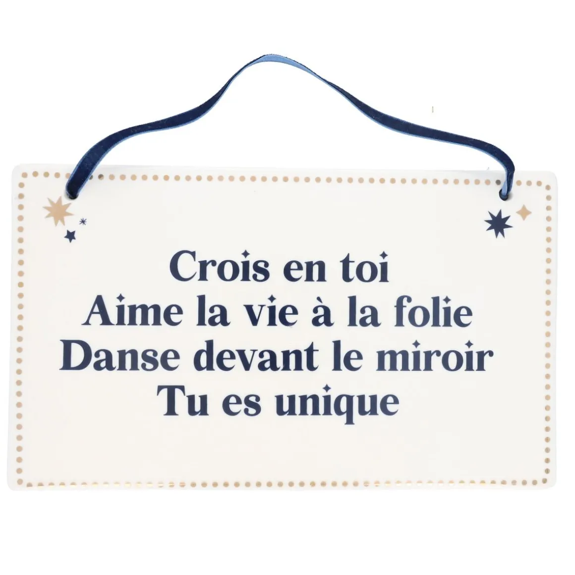 Plaque à accrocher message bleu et doré