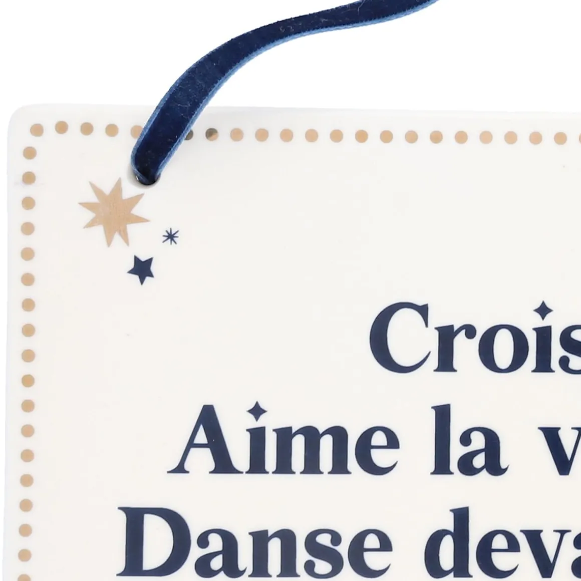 Plaque à accrocher message bleu et doré