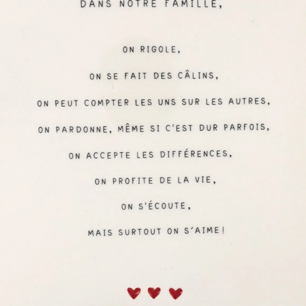 Plaque en céramique à accrocher "Notre famille" cœurs rouge