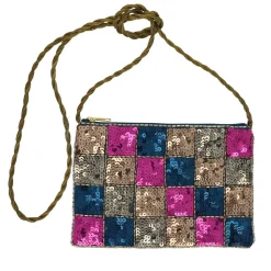 Pochette à sequins damier rose bleu - Mariage Indien