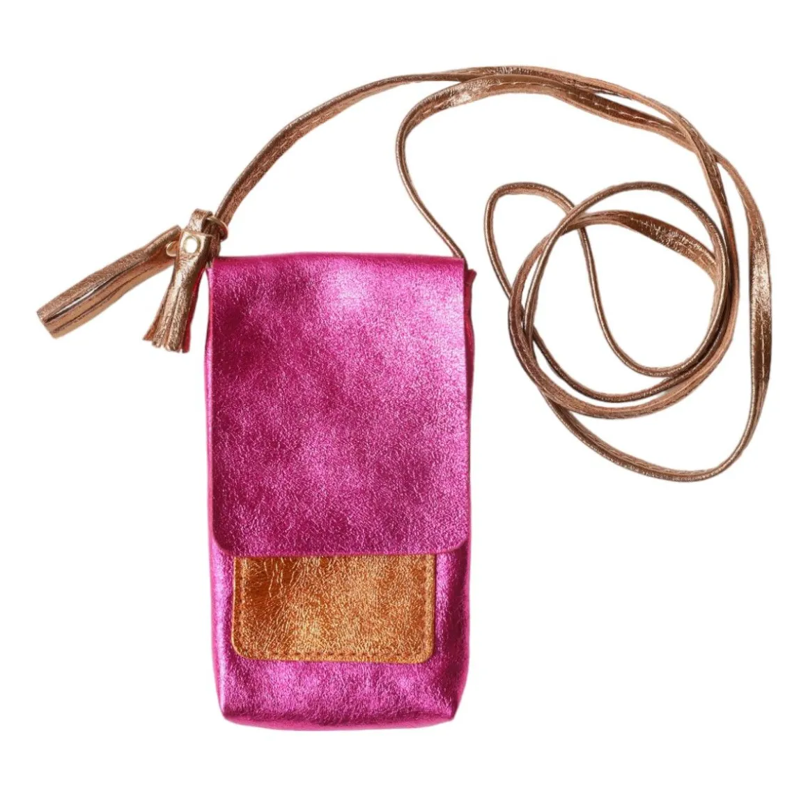 Pochette de téléphone cuir fuchsia et orange