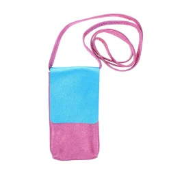 Pochette de téléphone cuir rose et bleu