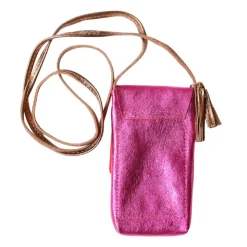 Pochette de téléphone cuir fuchsia et orange
