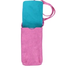Pochette de téléphone cuir rose et bleu
