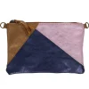 Pochette tricolore cuir bleu bronze et rose