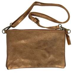 Pochette tricolore cuir bleu bronze et rose