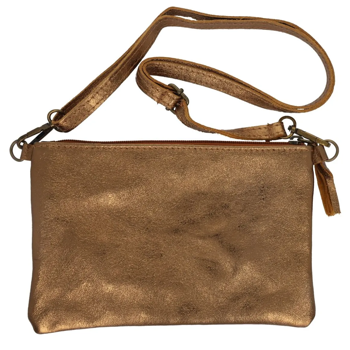 Pochette tricolore cuir bleu bronze et rose