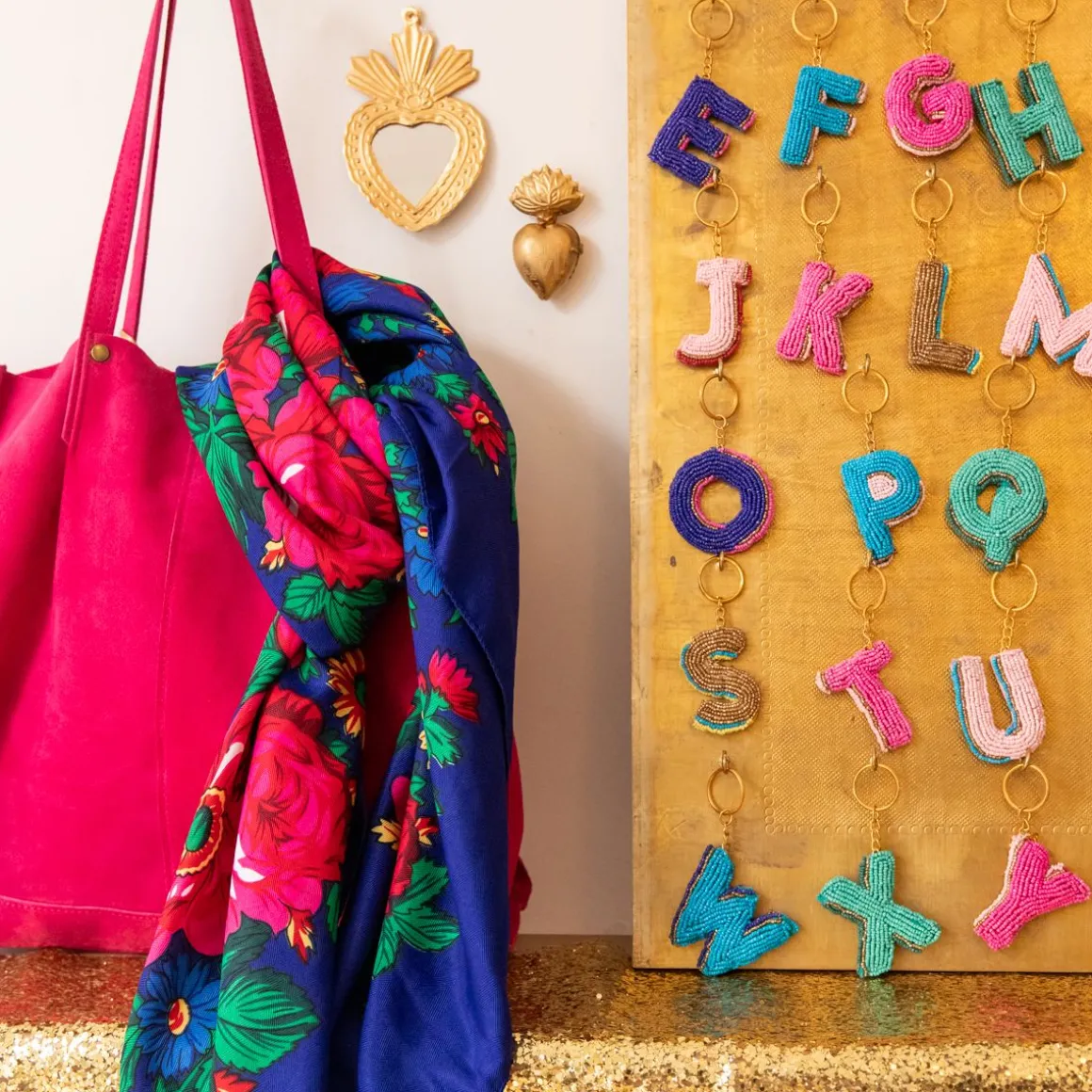 Porte-clés en perles avec initiale - Lettre de A à Z