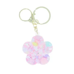 Porte-clés fleurs à paillettes liquide rose