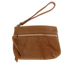 Porte-monnaie cuir double zip camel