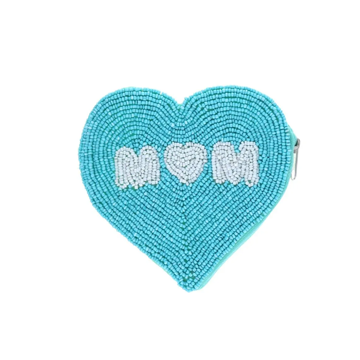 Porte-monnaie cœur turquoise et blanc mom