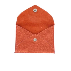 Porte-monnaie enveloppe cuir orange pailleté
