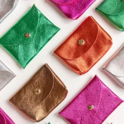 Porte-monnaie enveloppe cuir vert émeraude