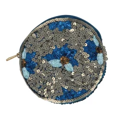 Porte-monnaie rond à sequins fleurs - Mariage Indien
