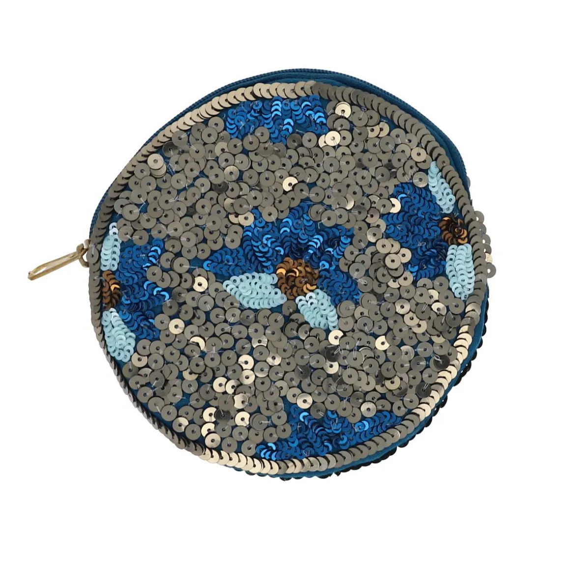 Porte-monnaie rond à sequins fleurs - Mariage Indien