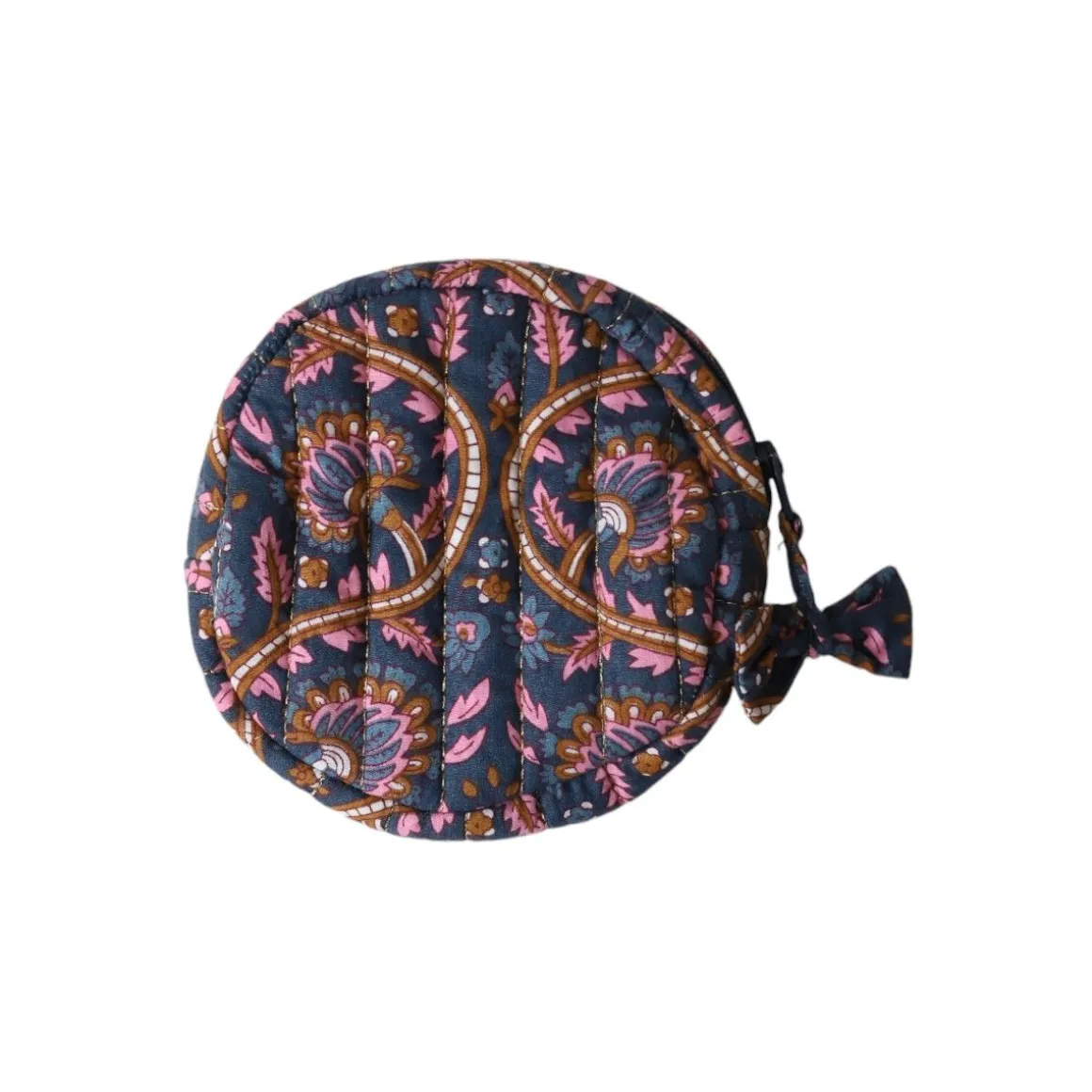 Porte-monnaie rond block print bleu - Mariage Indien