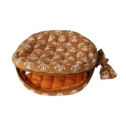 Porte-monnaie rond block print curry - Mariage Indien