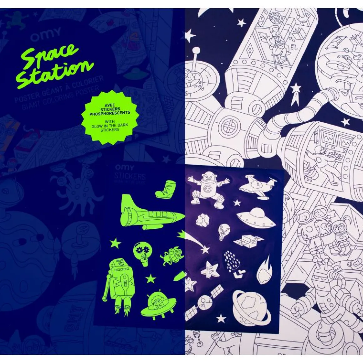 Poster géant à colorier Space station + stickers
