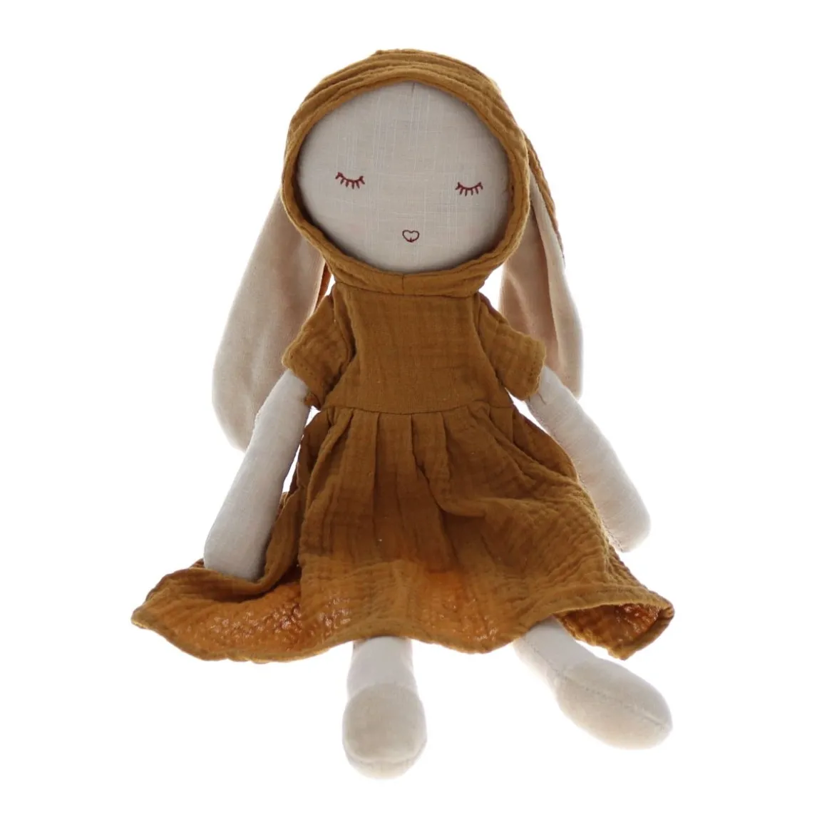 Poupée lapinette gaze de coton jaune moutarde