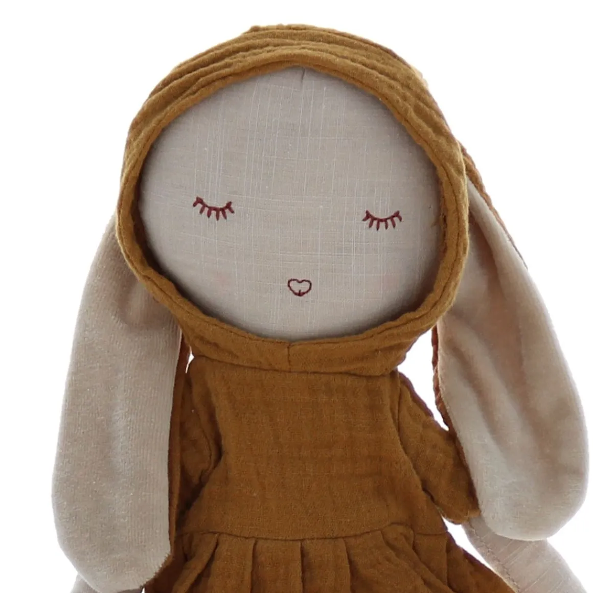 Poupée lapinette gaze de coton jaune moutarde