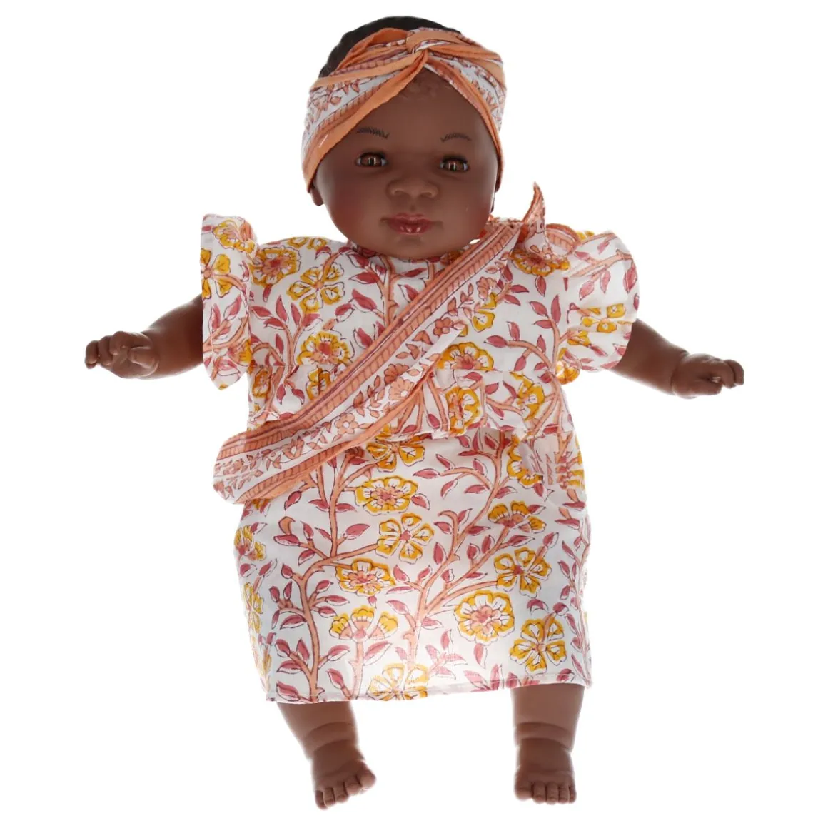 Poupée Meera blockprint orange et rose