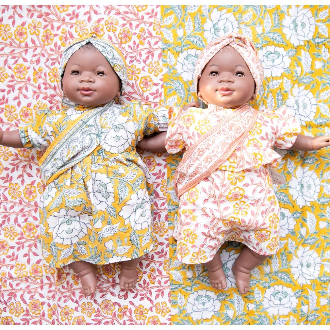 Poupée Meera blockprint orange et rose