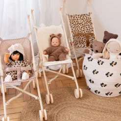 Poussette poupée vichy beige marron