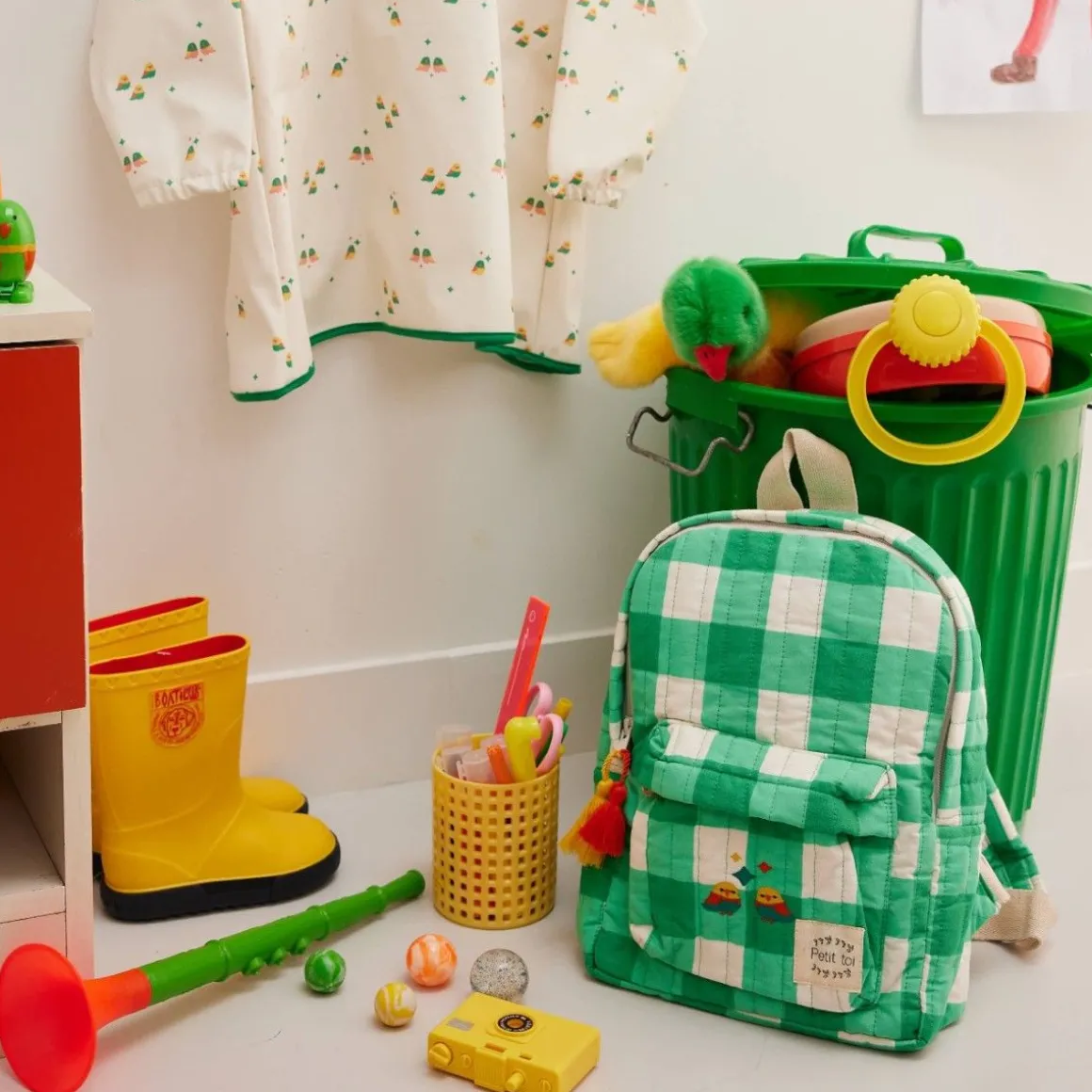 Sac à dos enfant carreaux verts - Les Inséparables