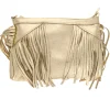 Sac à mains à franges cuir irisé platine