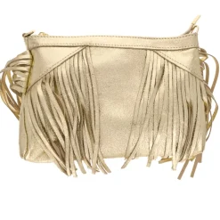 Sac à mains à franges cuir irisé platine