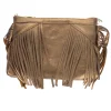 Sac à mains à franges cuir bronze