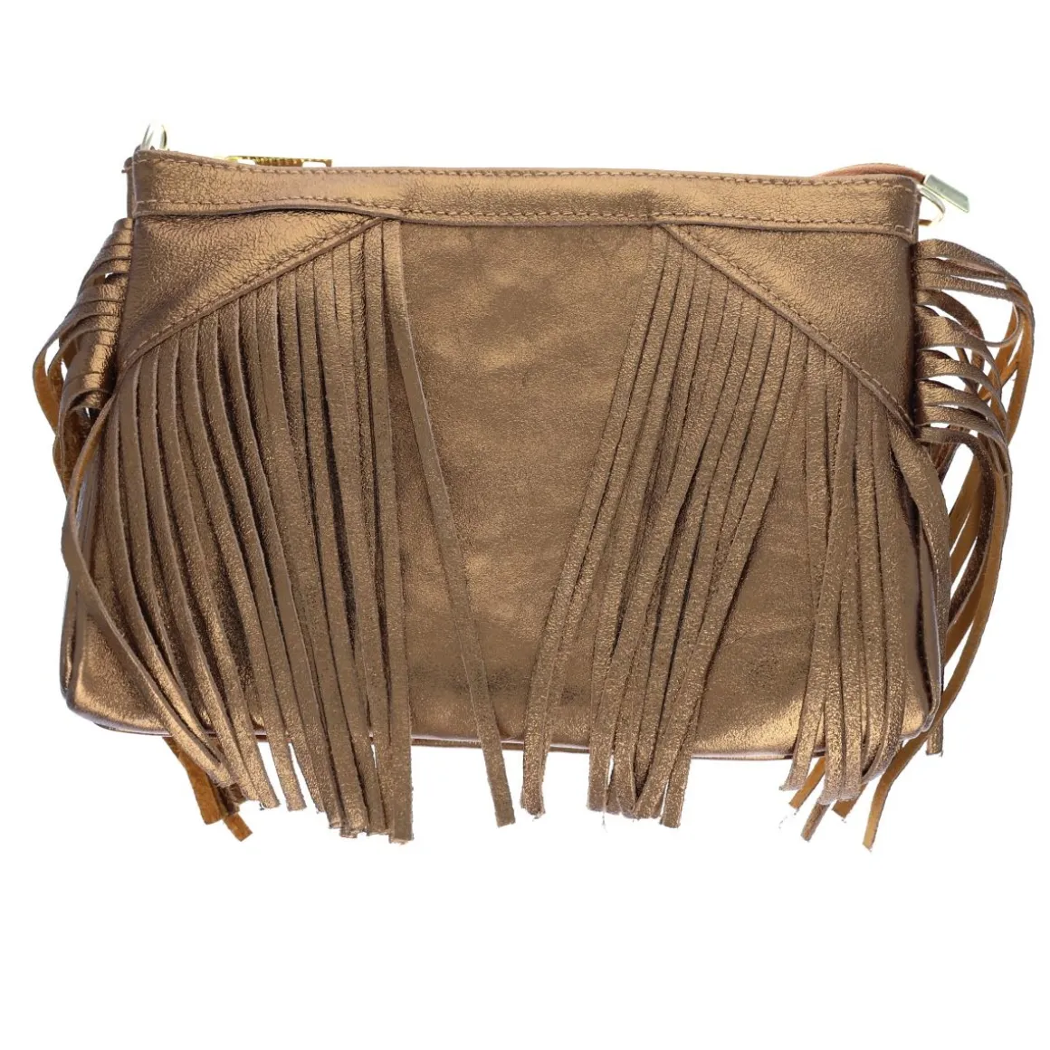 Sac à mains à franges cuir bronze