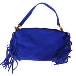 Sac à mains à franges daim bleu majorelle