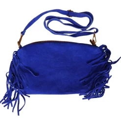 Sac à mains à franges daim bleu majorelle