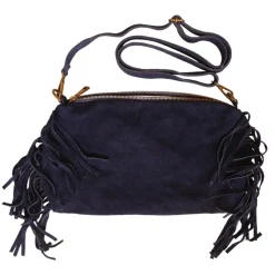 Sac à mains à franges daim bleu nuit