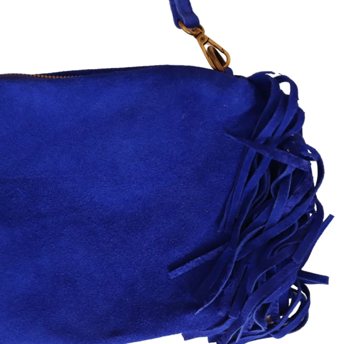 Sac à mains à franges daim bleu majorelle