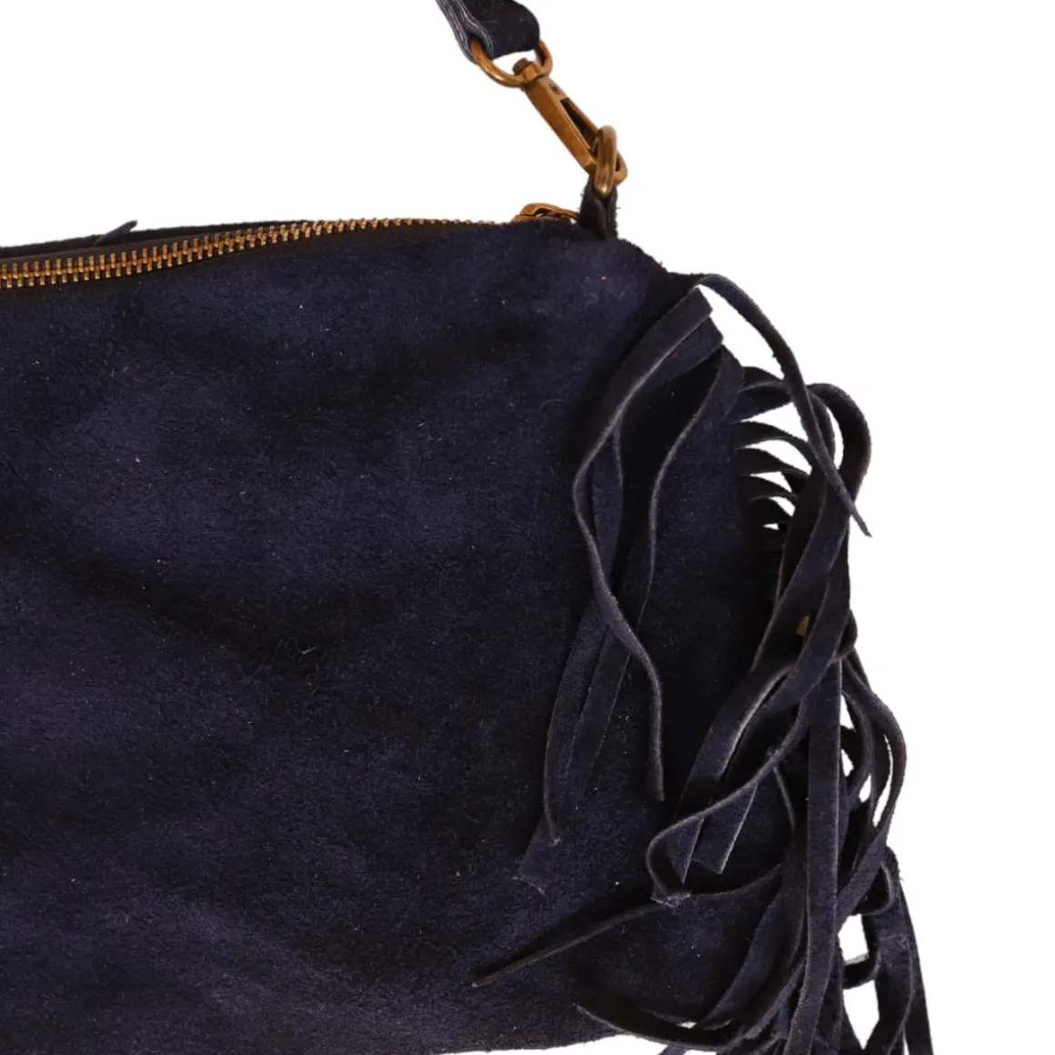 Sac à mains à franges daim bleu nuit