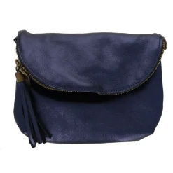 Sac à rabat cuir bleu pailleté