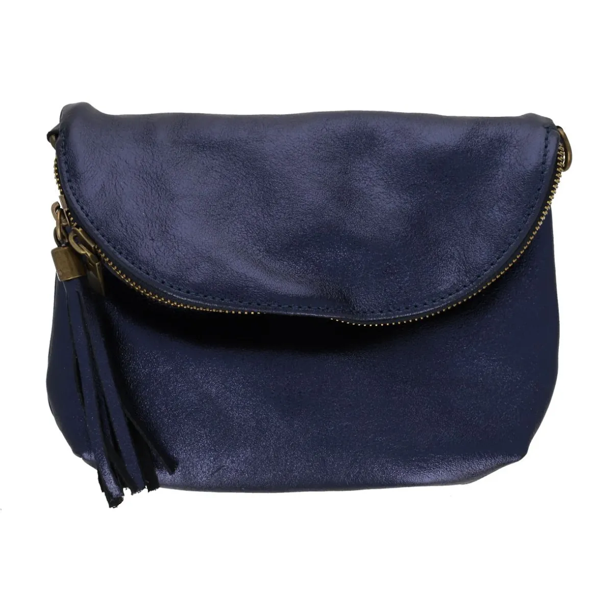 Sac à rabat cuir bleu pailleté