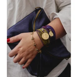 Sac à rabat cuir bleu pailleté