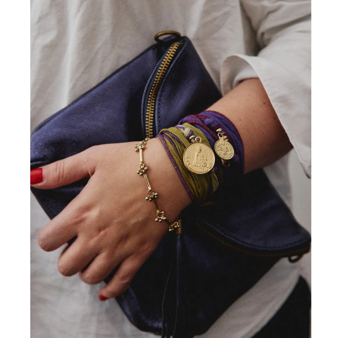 Sac à rabat cuir bleu pailleté